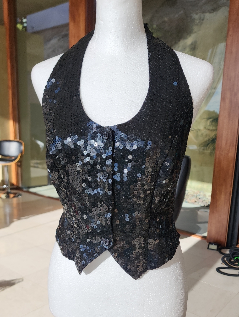 Victoria's Secret Black Sequin Halter Crop Top